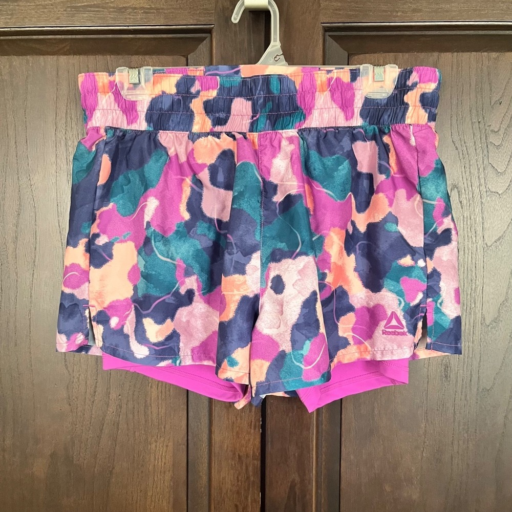 REEBOK Running Shorts Womens Size M Colorful Athletic Gym Crossfit Workout